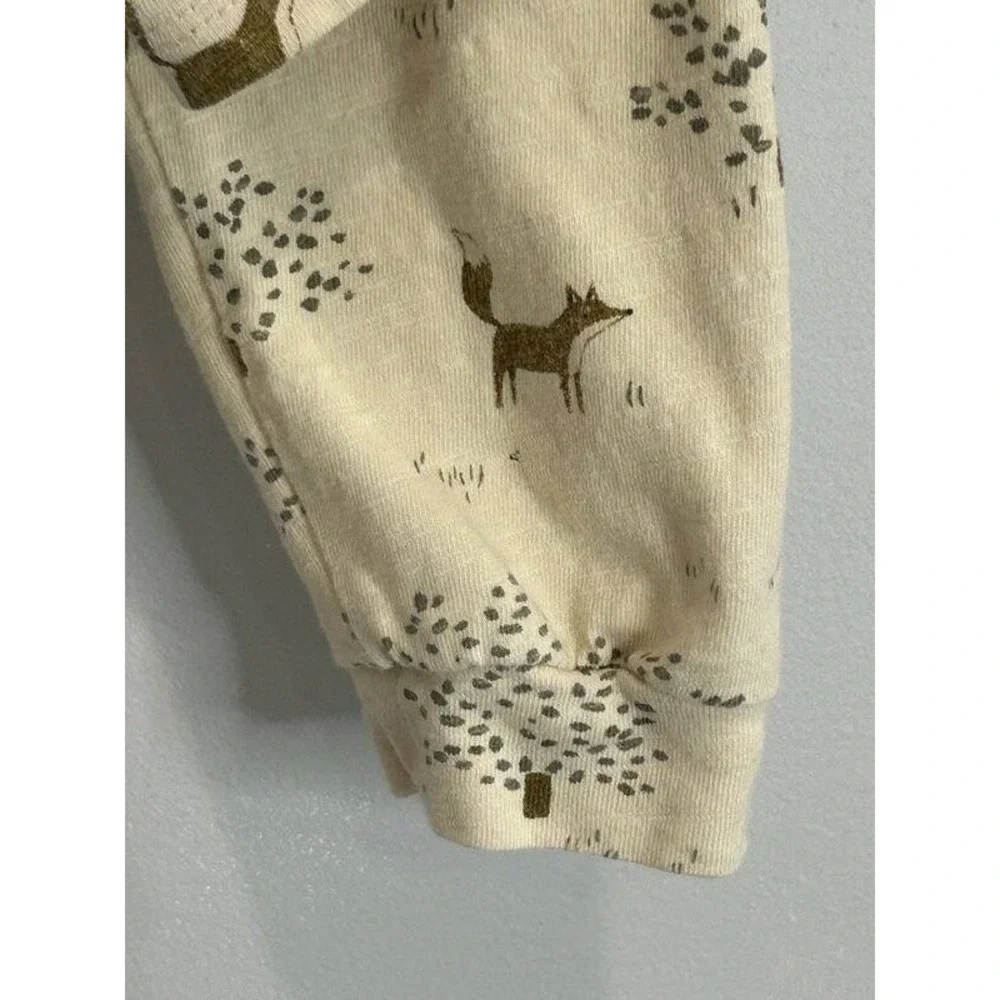 Rylee + Cru Organic Cotton Fox Tree Print 2pc Lounge Pajama Set Cream Tan 12-18